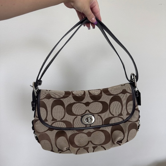 🤎 CLASSIC Y2K VTG Coach Shoulder Crossbody Bag Brown Jacquard Leather F15171 🤎 - Picture 1 of 10